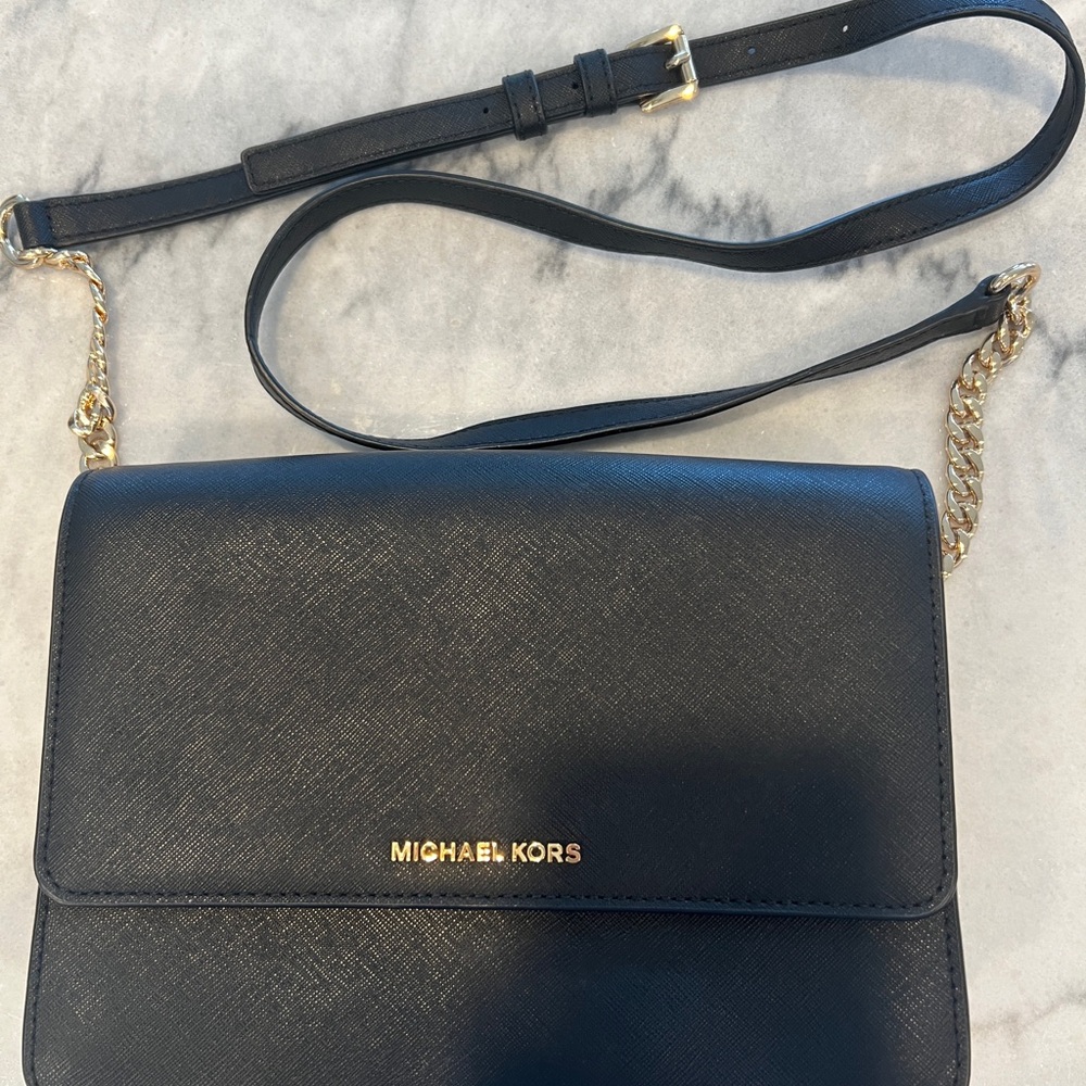 Michael Kors Black Crossbody Bag with Gold Accents